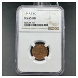 1947-S Lincoln Wheat Cent, NGC graded MS65RD