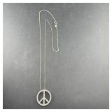 Sterling Silver Peace Symbol Necklace, Length 18 I