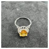 Sterling Silver Citrine Ring, Size 7. Weight: 2.0
