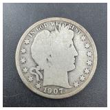 1907-S Barber Silver Half Dollar