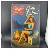 8ï¿½12" Tin Sign ï¿½ Miller High Life Gone Fishing Sig