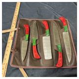5-Piece Damascus Steel Knife Set with Roll-Up Shea