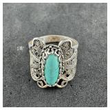 Dos Sterling Silver Turquoise Butterfly Ring, Size