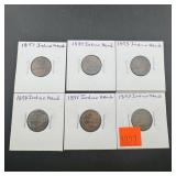 Lot of (6) Indian Head Cent Pennies ï¿½ 1884, 1890,