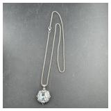 Sterling Silver Cz Pendant Necklace, Approx. 18"