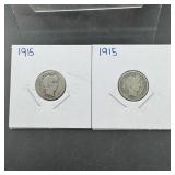 (2) 1915 Barber Silver Dimes