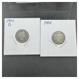 1914-d & 1914 Barber Silver Dimes