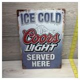 Ice Cold Coors Light Served Here Tin Sign. (8" x