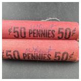 (2) Rolls of Wheat Cent Pennies ï¿½ 100 wheat cents;
