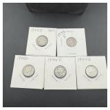 (5) Silver Mercury Dimes - (4) 1944-D & 1945