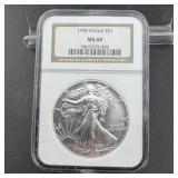 1989 NGC MS69 American Silver Eagle $1 Coin ï¿½ 1 oz