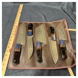 5-Piece Damascus Steel Knife Set with Roll-Up Shea