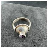 Sterling Silver Purple Amethyst Ring, Marked 925.