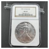 1991 NGC MS69 American Silver Eagle $1 Coin ï¿½ 1 oz