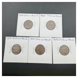 Lot of (5) Indian Head Cent Pennies ï¿½ 1890, 1899,