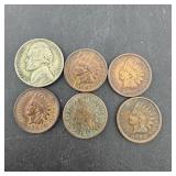 Lot of (5) Indian Head Cent Pennies ï¿½ 1881, 1902,