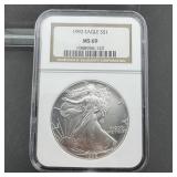 1992 NGC MS69 American Silver Eagle $1 Coin ï¿½ 1 oz