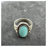 Sterling Silver Turquoise Ring, Size 6 3/4. Weight