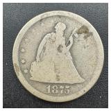 1875-s Seated Liberty Silver 20 Cent Piece.
