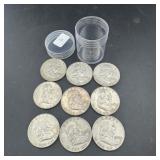 Tube Of (9) Franklin Silver Half Dollars ï¿½ Include