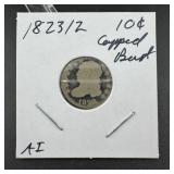 1823/2 Capped Bust Silver Dime Overdate.