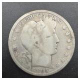 1894 Barber Silver Half Dollar Key Date. Mintage 9