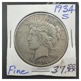 1934-s Peace Silver Dollar Key Date. Mintage 1,011