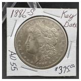 1886-s Morgan Silver Dollar Key Date. Mintage 750,