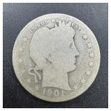 1901 Barber Silver Quarter.