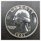 1961 Proof Washington Silver Quarter Higher Grade.