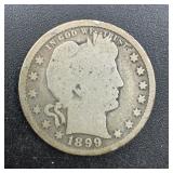1899 Barber Silver Quarter.