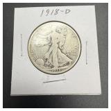 1918-D Walking Liberty Silver Half Dollar.