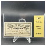 1863 Confederate States Of America Bond $40.