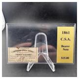 1861 Confederate States Of America Bond $20.