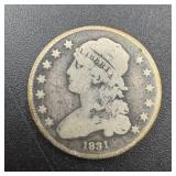 1831 Capped Bust Silver Quarter Large Letters Vari