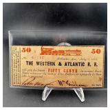 1862 50 Cent Western And Atlantic Railroad Note At