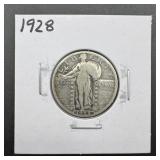 1928 Standing Liberty Silver Quarter. Mintage 6,33