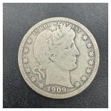 1909 Barber Silver Quarter. Mintage 9,710,000.