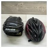 Two Youth Helmets ï¿½ Bauer hockey helmet and Schwin
