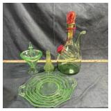 Decorative Green Glass & Decanter