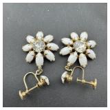 Vintage Milk Glass Flower Earrings - As shown.