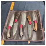 New 5-piece Damascus steel knife set with roll-up