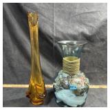 Art Glass Vase & Amber Stretch Vase