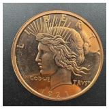1 Oz .999 Fine Copper Round ï¿½ 1921 Peace Dollar De