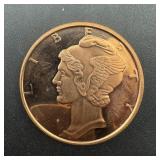 1 Oz .999 Fine Copper Round ï¿½ Mercury Dime Design.