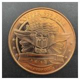 1 Oz .999 Fine Copper Round ï¿½ Usa Eagle Wing Desig