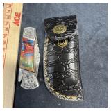 MHS Cutlery Damascus steel folding knife. Includes