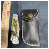 MHS Cutlery Damascus steel folding knife. Includes