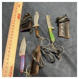 Three Mini Damascus Knives with Necklace Sheaths
