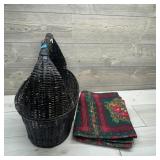 Wicker Basket With Fabrics.